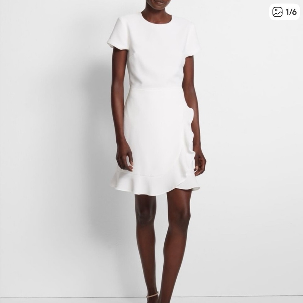 Club Monaco Elegant White Ruffle Hem Dress